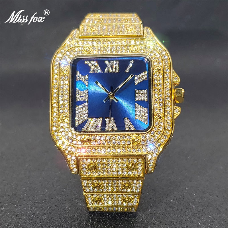 Ice Out Diamond Sunburst Dial Waterproof Quartz Watches