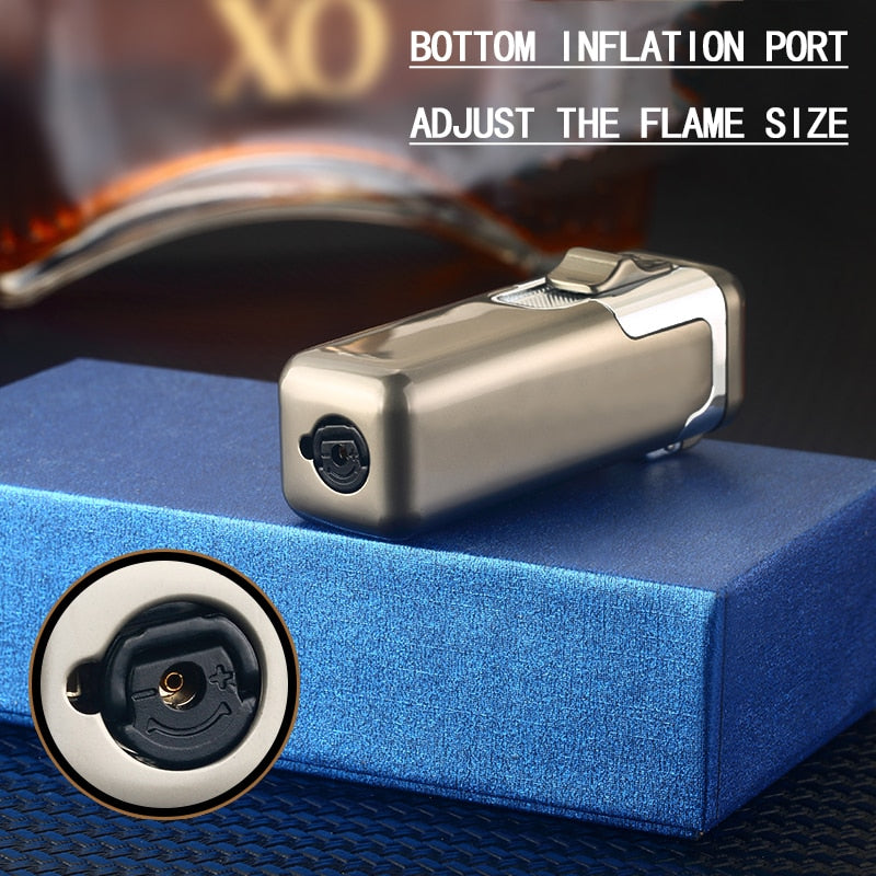 Metal Torch Gas Windproof Briquet Cigar Butane Lighters Four Fire Blue Flame Jet Adjustable Luxury Cigar Lighter