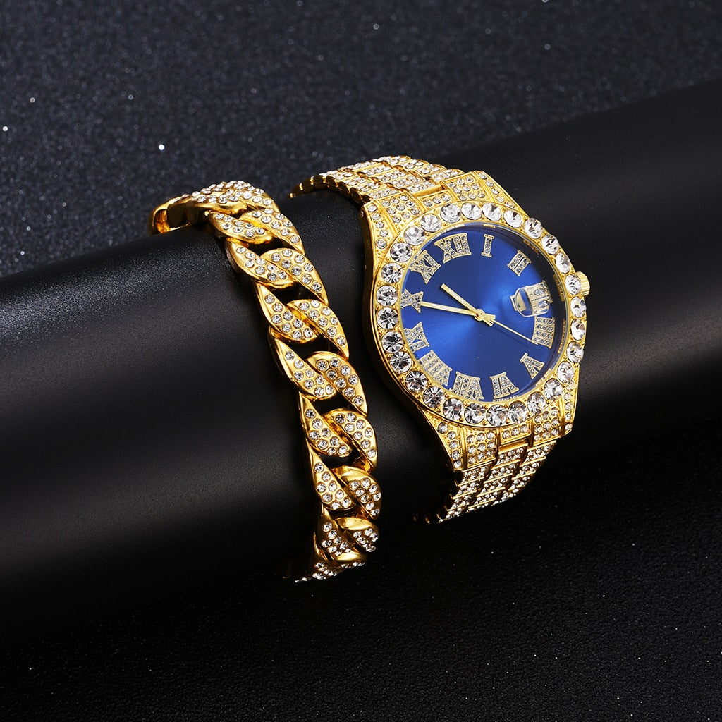 Iced Out Watch Men Luxury Brand Full Diamond Mens Watches AAA CZ Quartz Watch Waterproof