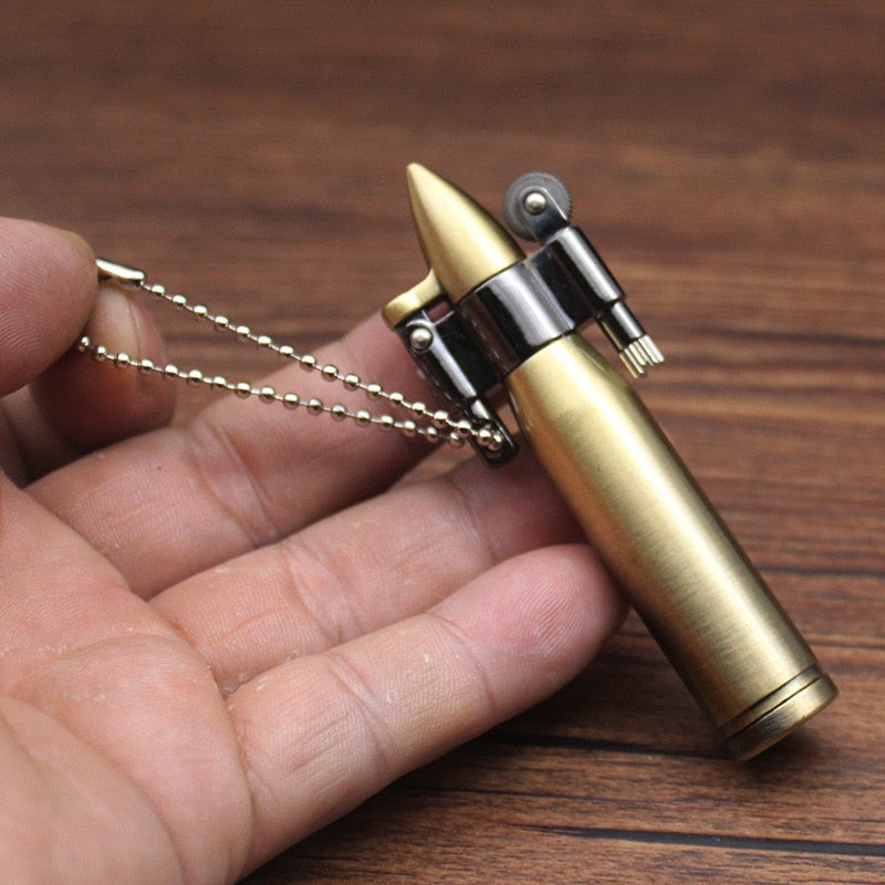 Retro Bullet Grinding Wheel Kerosene Lighter Metal Keychain Lighters Cigar Cigarette Smoking Accessories Gadget