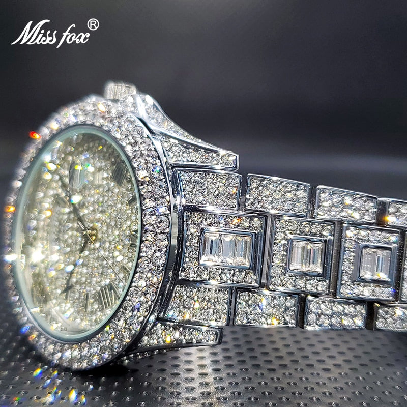 Luxury Ice Out Diamond Watch Multifunction Day Date Adjust Calendar Quartz Watches For Men