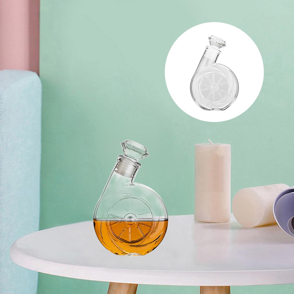 Blower Shaped Glass Decanter with Airtight Ornate Stopper for Wine Bourbon Brandy Liquor Water European Style