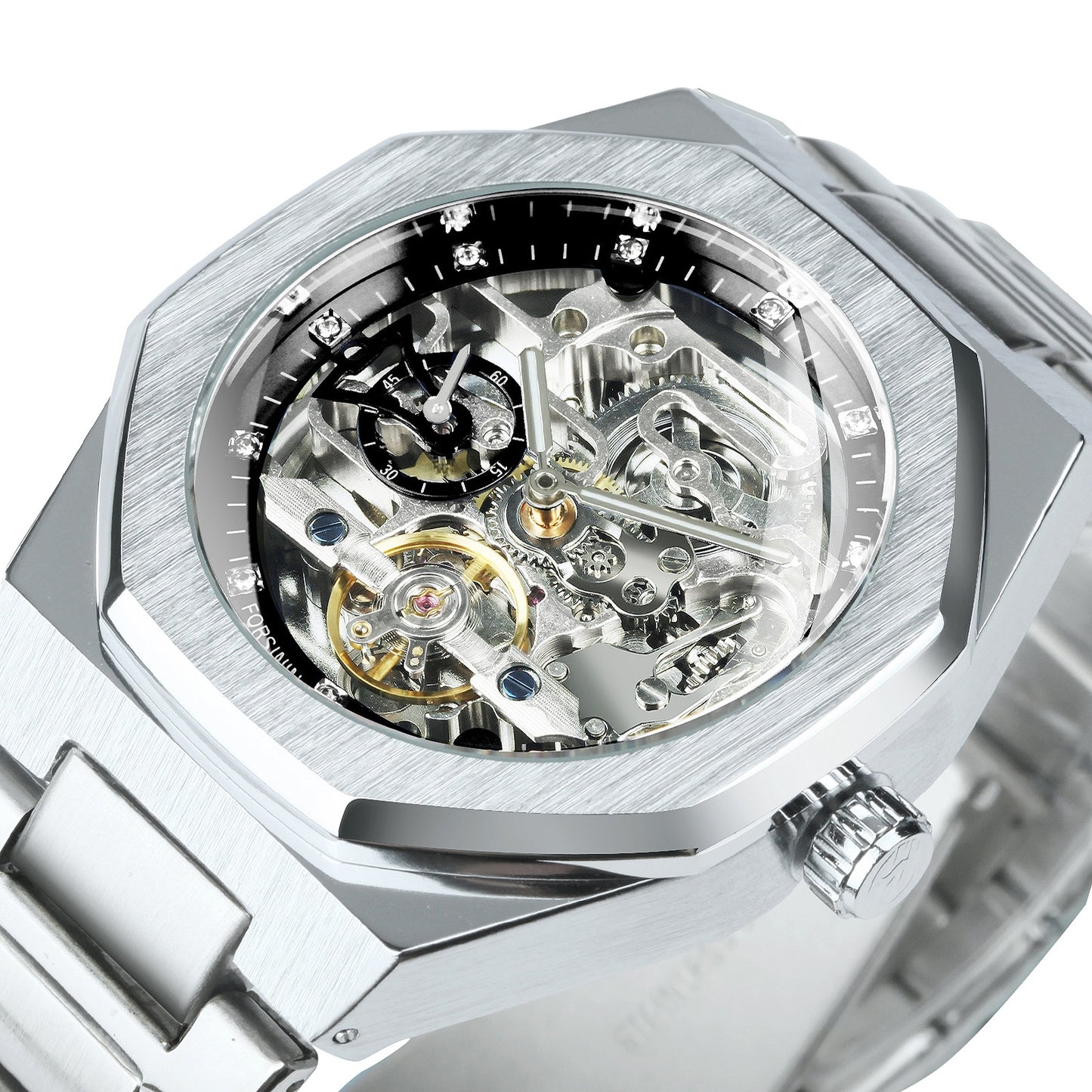 Tourbillon Mechanical Watch for Men Automatic Steel Strap Skeleton Mens Watches Top Brand Luxury 2021 Reloj Hombre