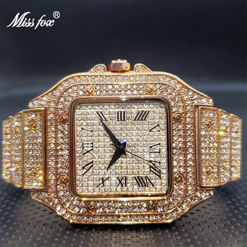 Ice Out Luxury Full Diamond Quartz Watches For Men or Women Classic Stylish Waterproof Watch