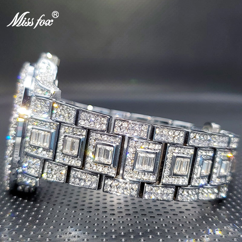 Luxury Ice Out Diamond Watch Multifunction Day Date Adjust Calendar Quartz Watches For Men