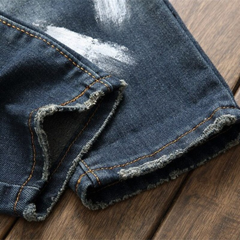 New Fashion Clothing Splice Club Style Denim Pants Embroidery Tiger Head Slim Small Straight Leg Jeans Casual Trousers