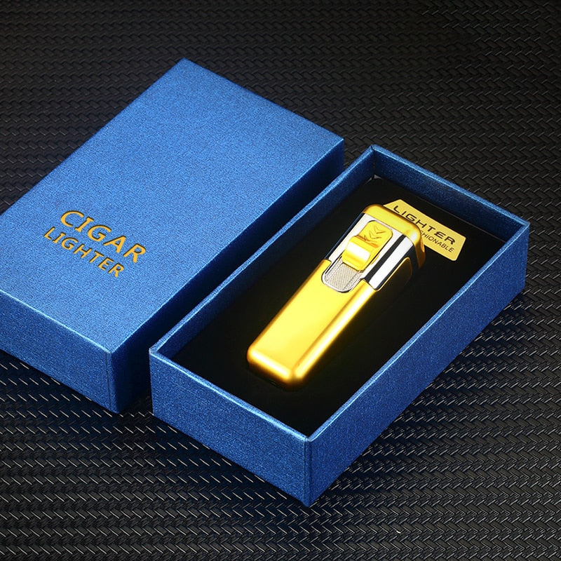 Metal Torch Gas Windproof Briquet Cigar Butane Lighters Four Fire Blue Flame Jet Adjustable Luxury Cigar Lighter