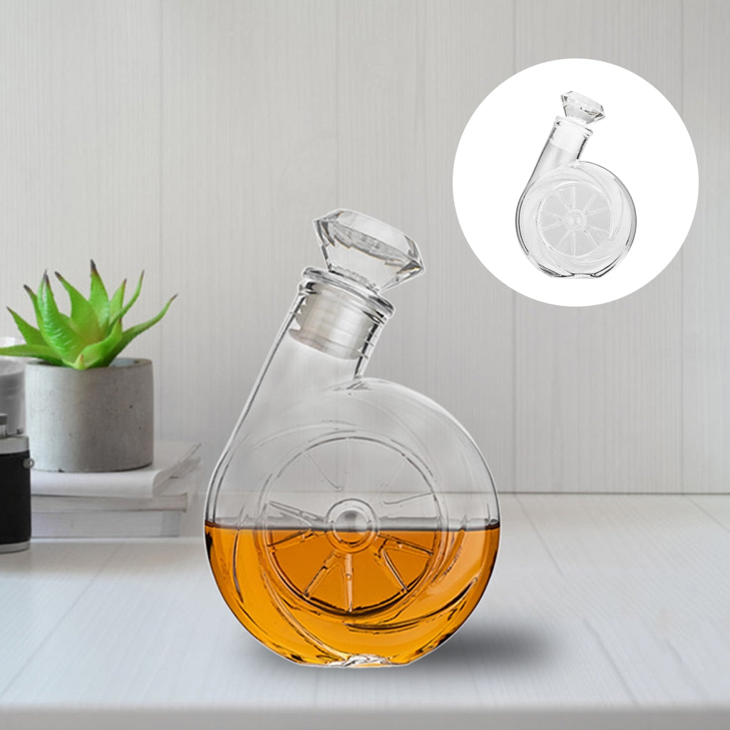 Blower Shaped Glass Decanter with Airtight Ornate Stopper for Wine Bourbon Brandy Liquor Water European Style