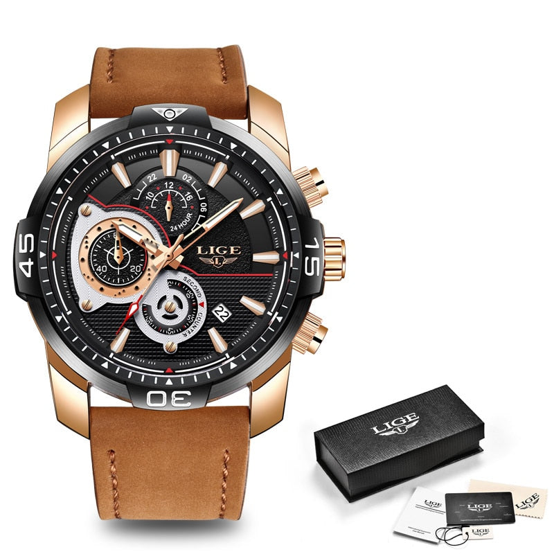 Mens Watches Top Brand Luxury Casual Leather Quartz Clock Male Sport Waterproof Watch Gold Watch for Men