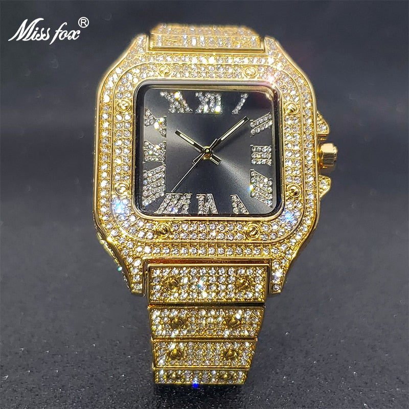 Ice Out Diamond Sunburst Dial Waterproof Quartz Watches