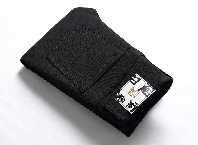 Men’s Light Luxury Stretch Jeans,Letters Embroidery Decors Slim-fit Black Jeans,Stylish Casual Jeans,Youth Sexy&Cool Must;