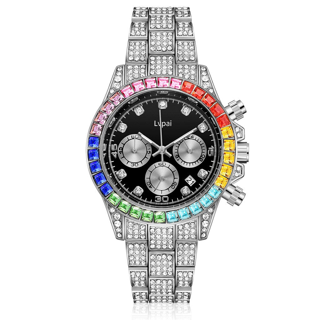 Relogio Luxury Men Watch Branded Women watches Fashion Clock Stainless steel Strap Diamond Dial Shiny Watch