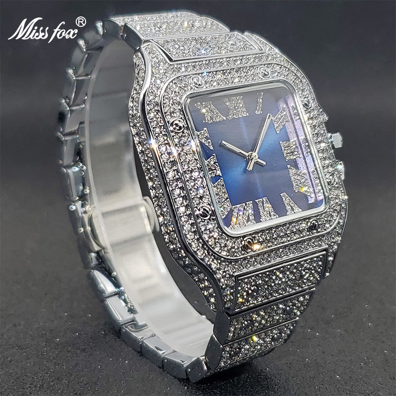 Ice Out Diamond Sunburst Dial Waterproof Quartz Watches