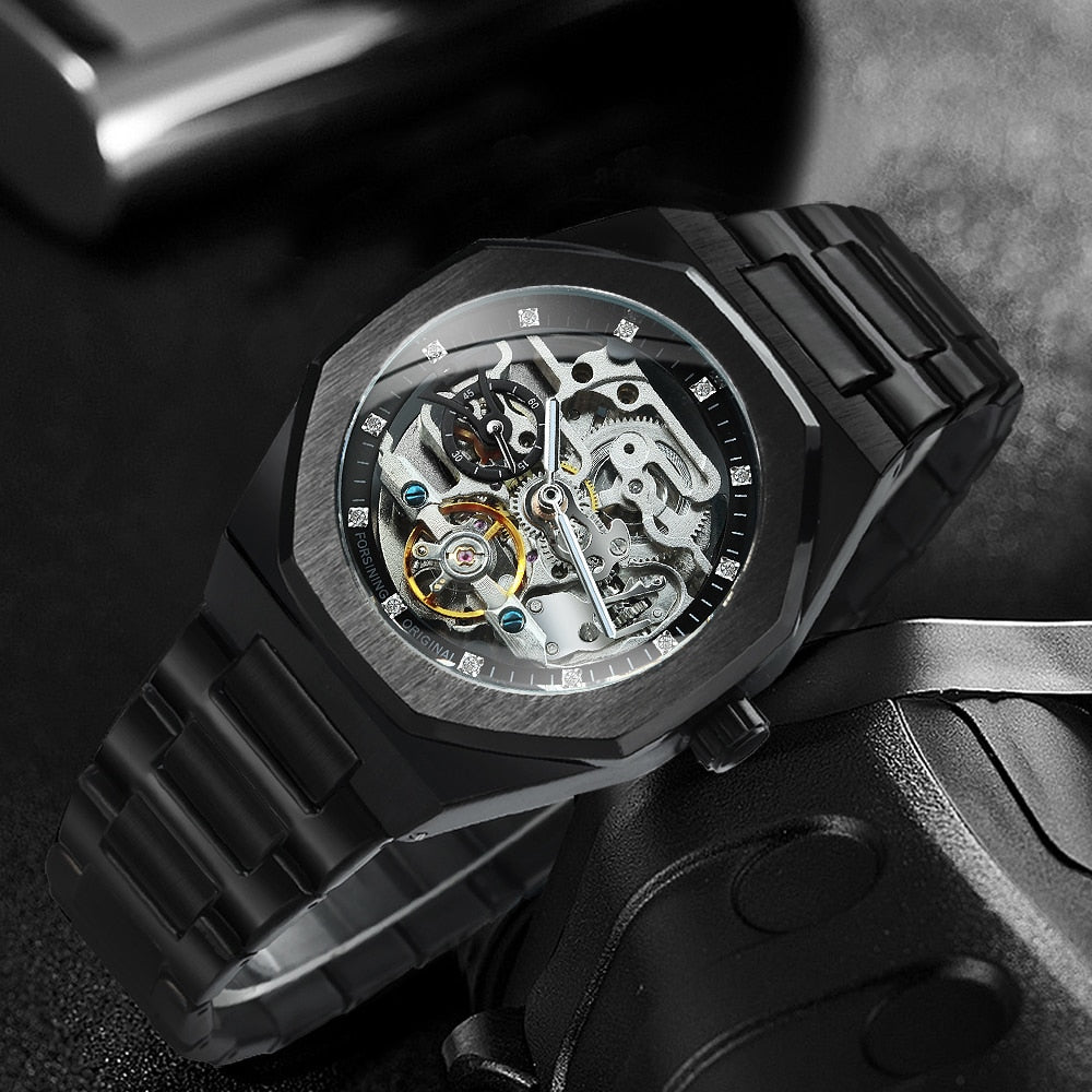 Tourbillon Mechanical Watch for Men Automatic Steel Strap Skeleton Mens Watches Top Brand Luxury 2021 Reloj Hombre