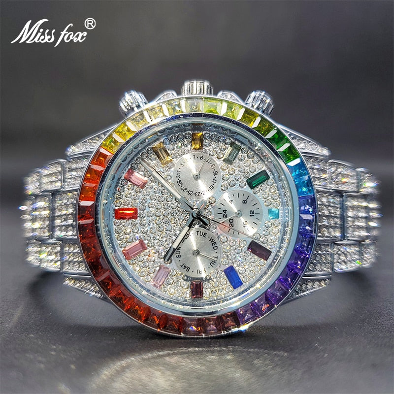 Ice Out Green Diamond Watch For Men Brand Luxury Sport Style Chronograph Quartz Watches Durable