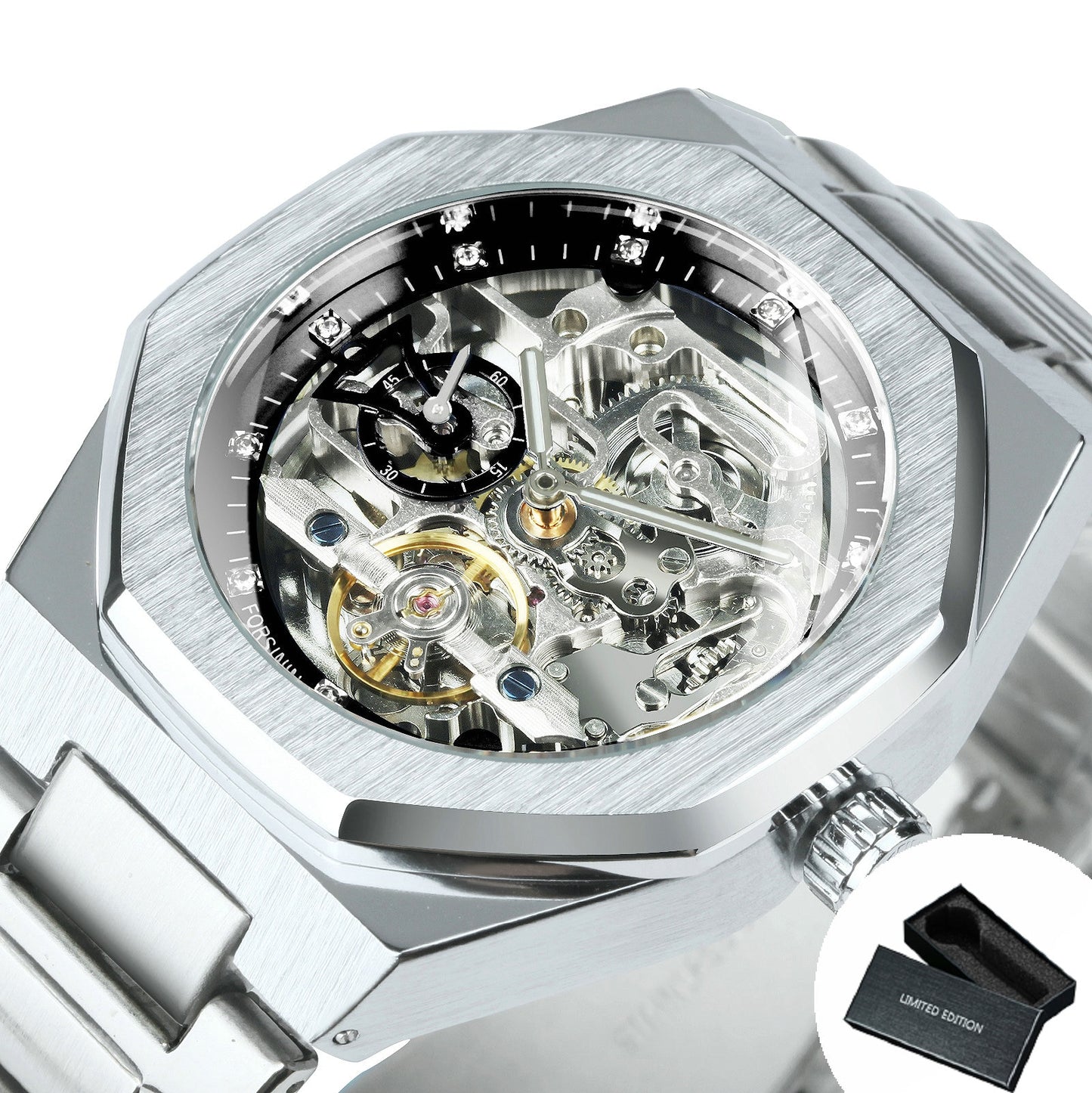 Tourbillon Mechanical Watch for Men Automatic Steel Strap Skeleton Mens Watches Top Brand Luxury 2021 Reloj Hombre