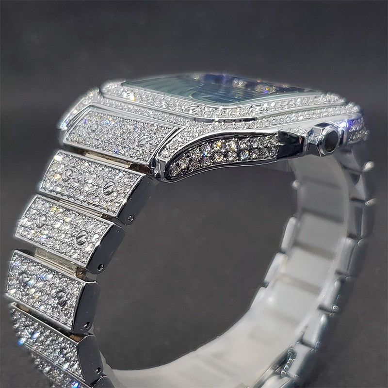 Ice Out Diamond Sunburst Dial Waterproof Quartz Watches