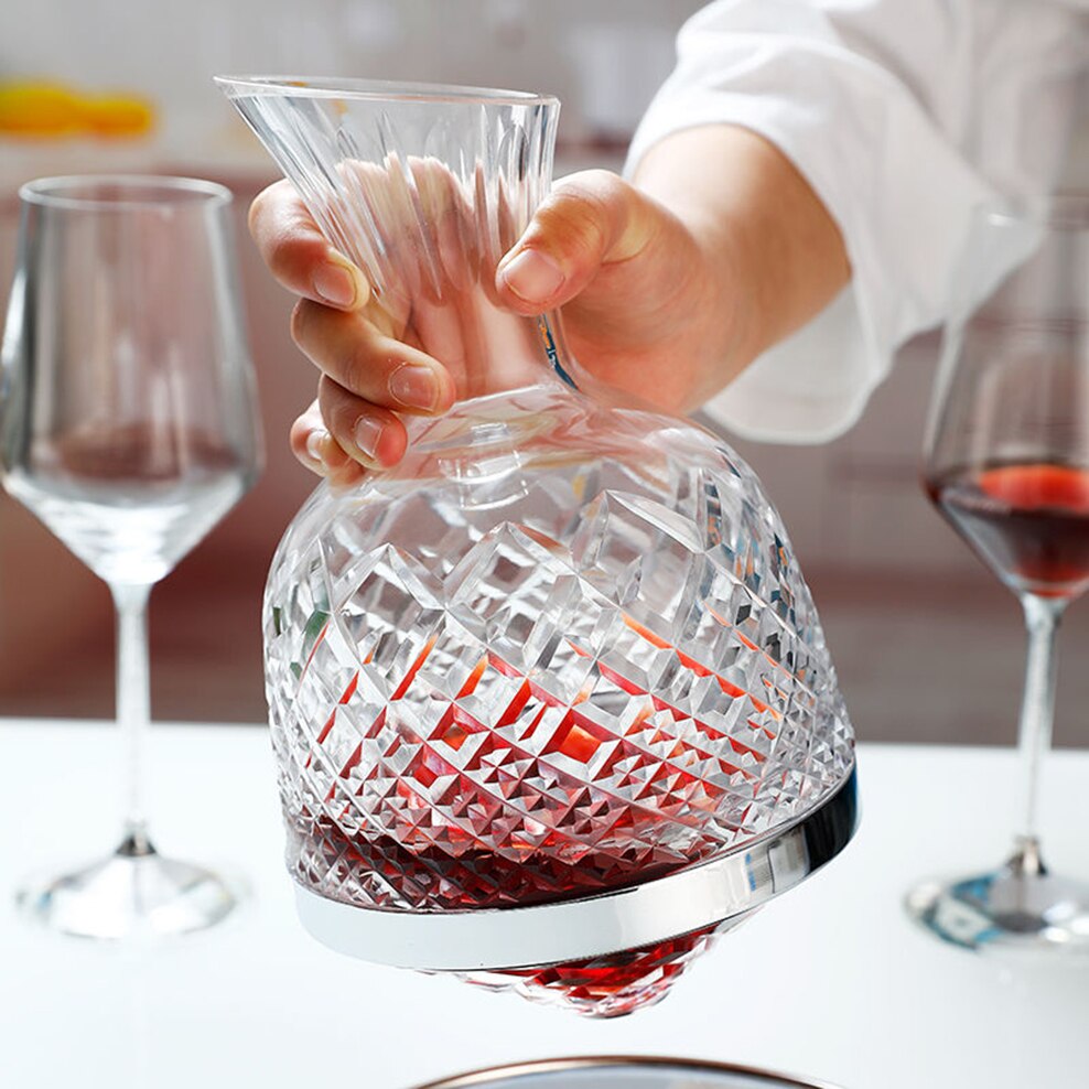 1500ML European Style Rotating Decanter Gyro Wine Dispenser Vintage Crystal Glass Hip Flask Gift Box Decanter Palace Wine Set