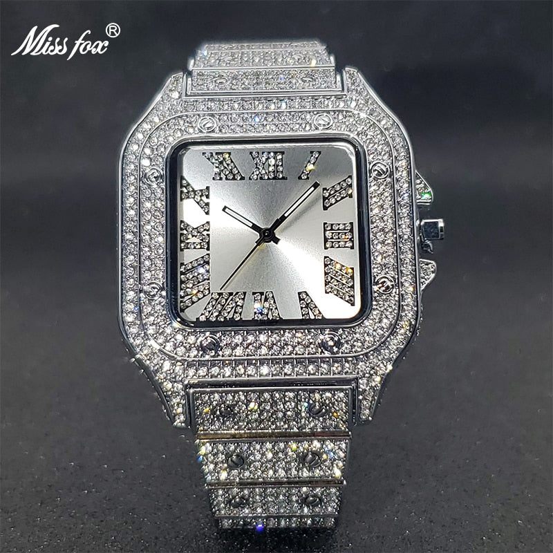Ice Out Diamond Sunburst Dial Waterproof Quartz Watches