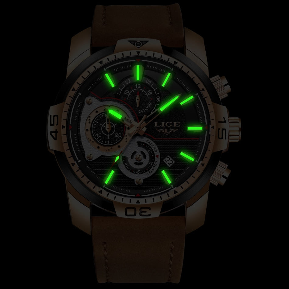 Mens Watches Top Brand Luxury Casual Leather Quartz Clock Male Sport Waterproof Watch Gold Watch for Men