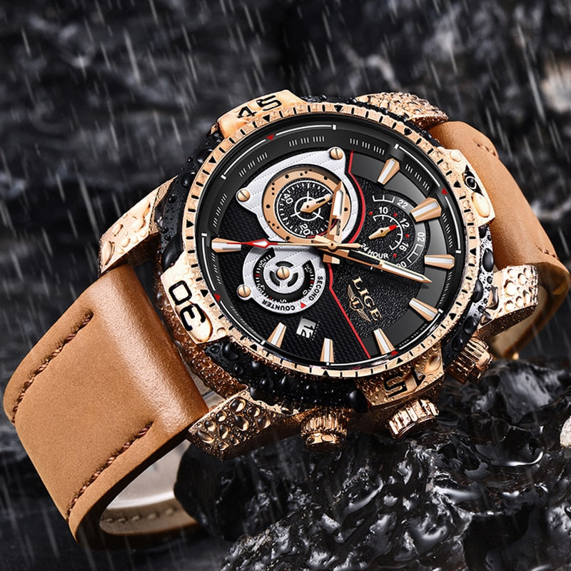Mens Watches Top Brand Luxury Casual Leather Quartz Clock Male Sport Waterproof Watch Gold Watch for Men