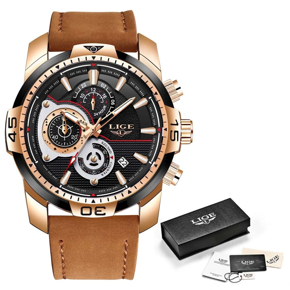 Mens Watches Top Brand Luxury Casual Leather Quartz Clock Male Sport Waterproof Watch Gold Watch for Men