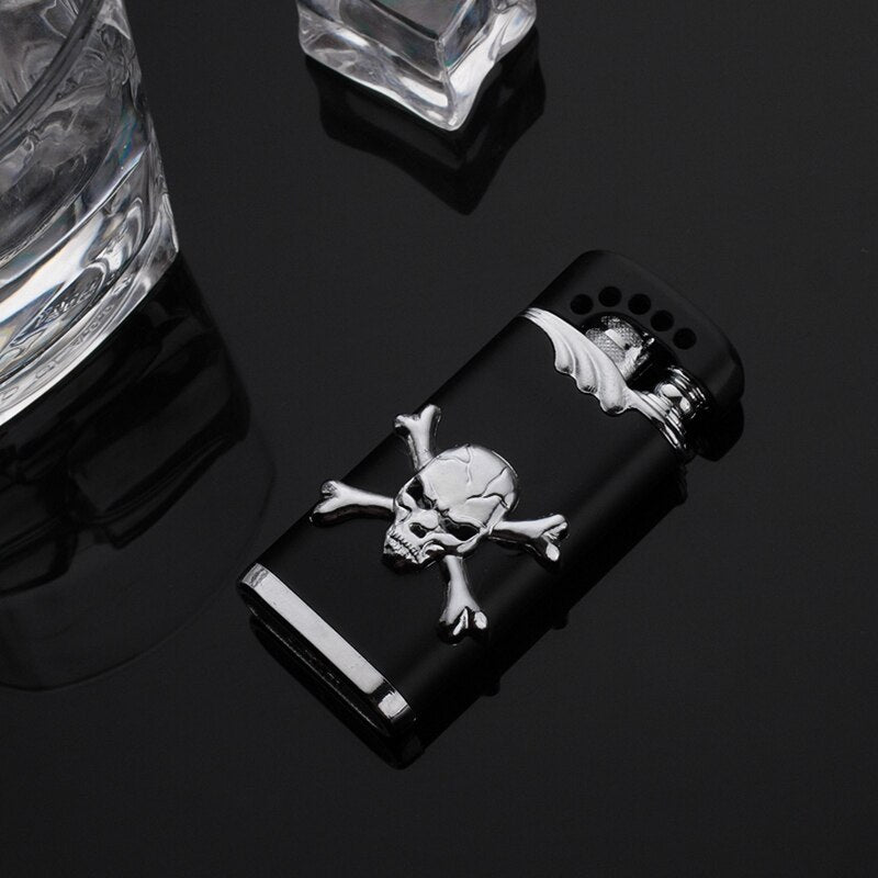 Creative Skull Gift Metal Windproof Gas Lighter Blue Flame Spray Gun Butane Torch Lighter Cigarette Pipe Lighter Personality New