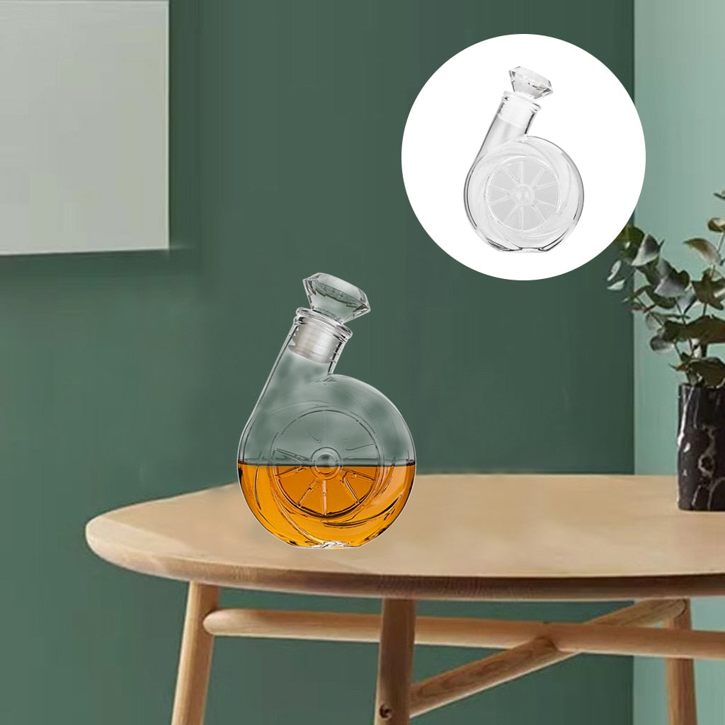 Blower Shaped Glass Decanter with Airtight Ornate Stopper for Wine Bourbon Brandy Liquor Water European Style