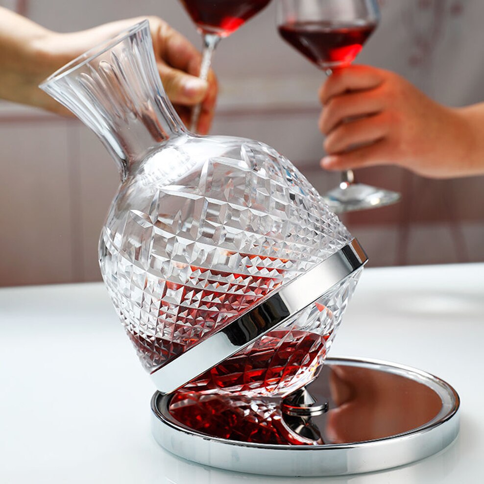 1500ML European Style Rotating Decanter Gyro Wine Dispenser Vintage Crystal Glass Hip Flask Gift Box Decanter Palace Wine Set