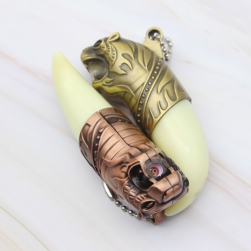 Creative Torch Jet Lighter Gas Butane Turbo Lighter Windproof Dragon Tiger Tooth Keychain Lighter Pendant For Cigar Pipe