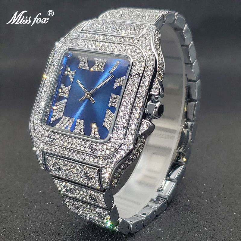 Ice Out Diamond Sunburst Dial Waterproof Quartz Watches