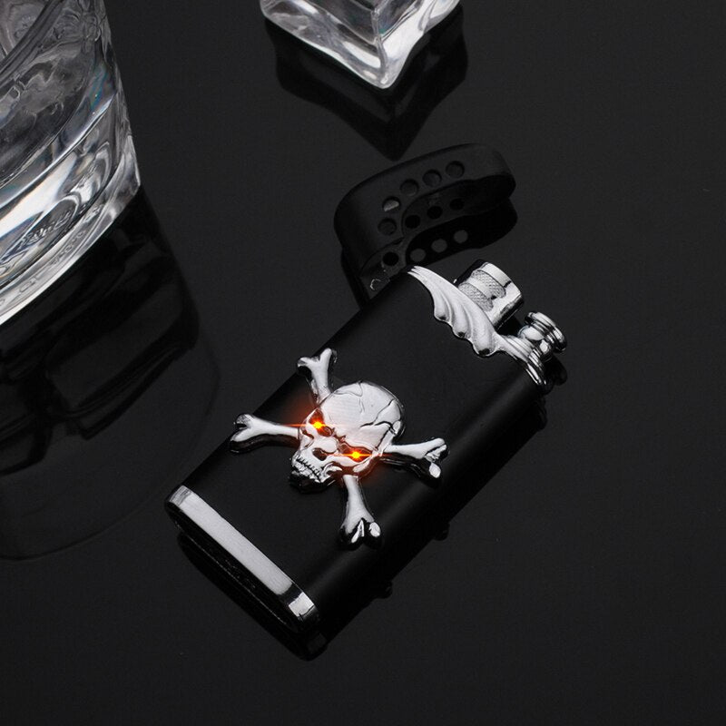 Creative Skull Gift Metal Windproof Gas Lighter Blue Flame Spray Gun Butane Torch Lighter Cigarette Pipe Lighter Personality New