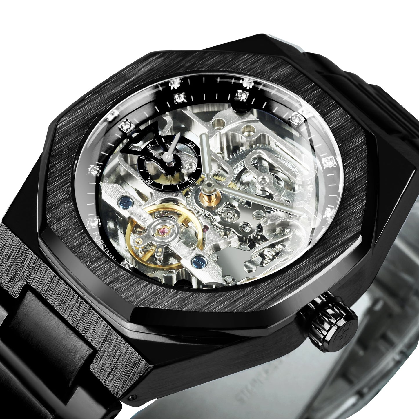 Tourbillon Mechanical Watch for Men Automatic Steel Strap Skeleton Mens Watches Top Brand Luxury 2021 Reloj Hombre