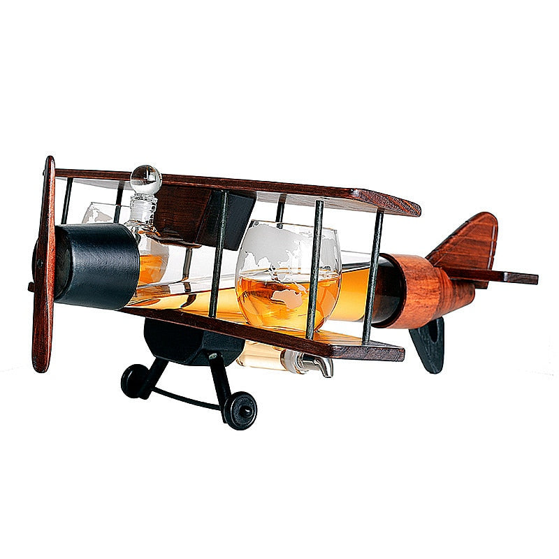 Spiral Aircraft Drinking Vessel With 2 Cups Whisky Wine Set Plane Shepe Wine Separator High Borosilicate Glass Wine Container