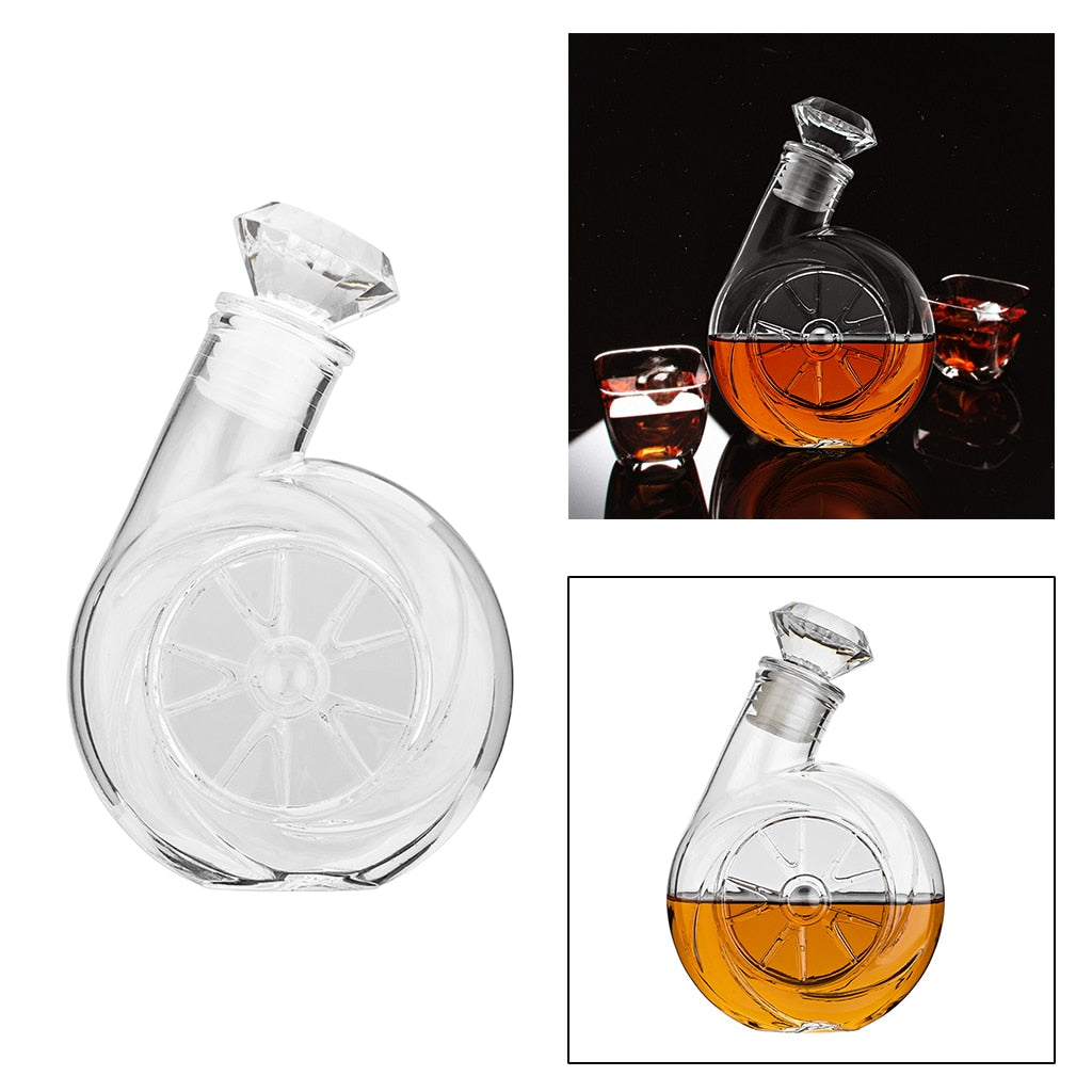 Blower Shaped Glass Decanter with Airtight Ornate Stopper for Wine Bourbon Brandy Liquor Water European Style