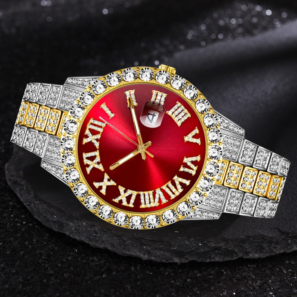Iced Out Watch Men Luxury Brand Full Diamond Mens Watches AAA CZ Quartz Watch Waterproof