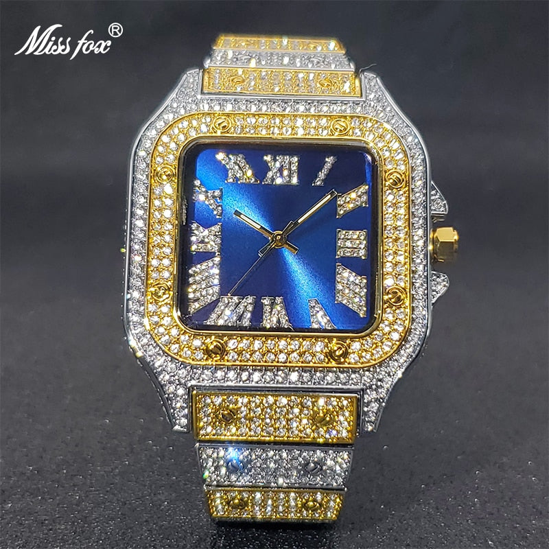 Ice Out Diamond Sunburst Dial Waterproof Quartz Watches