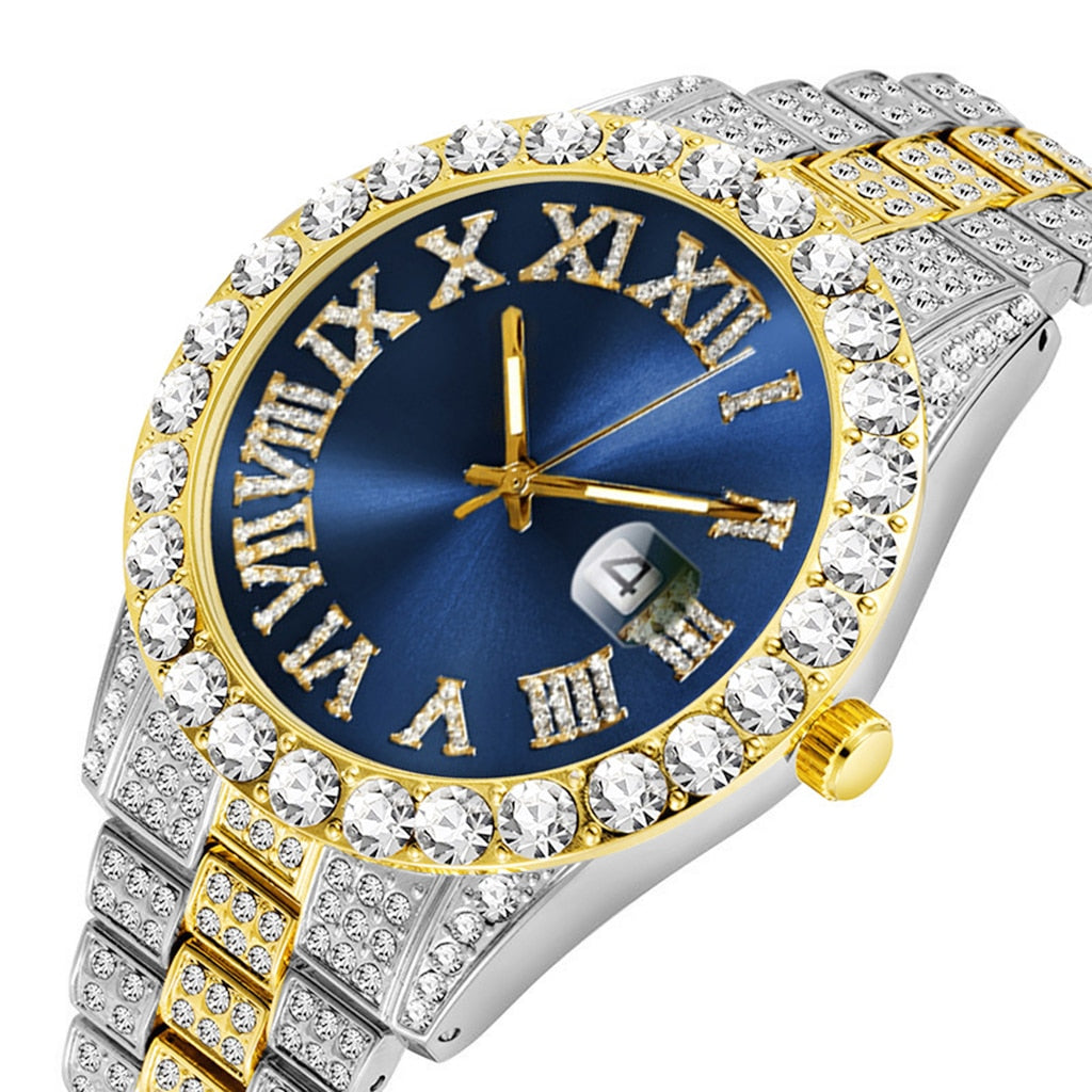 Iced Out Watch Men Luxury Brand Full Diamond Mens Watches AAA CZ Quartz Watch Waterproof
