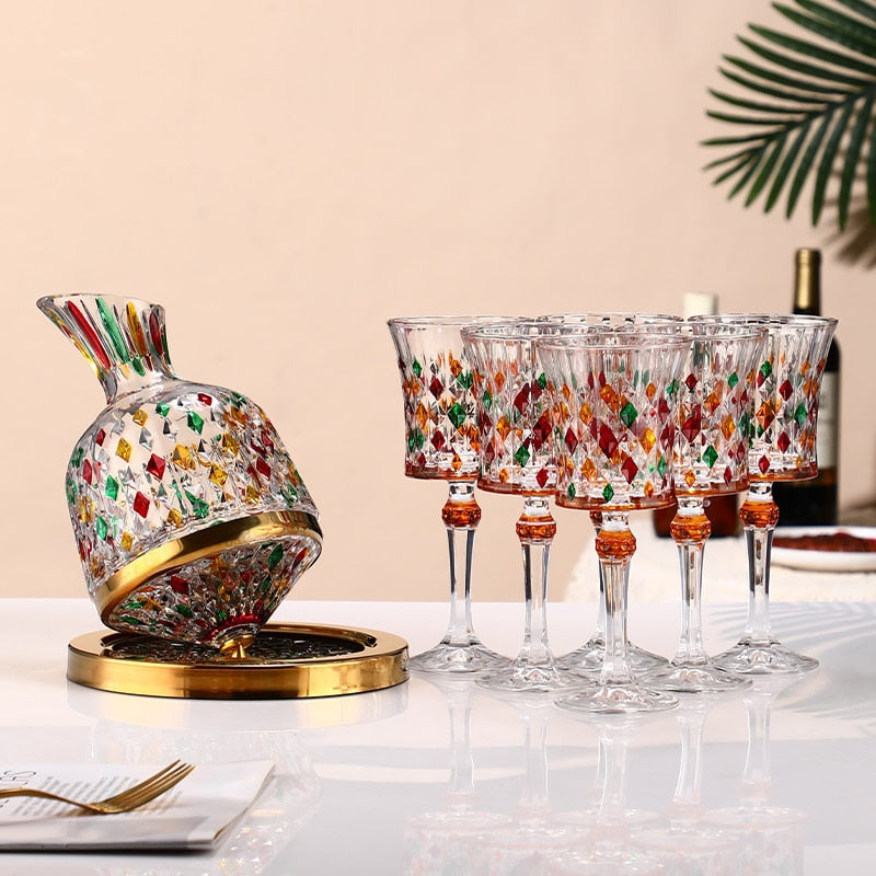 Hand painted rotary decanter creative golden top tumbler wine decanter household crystal glass wine glass