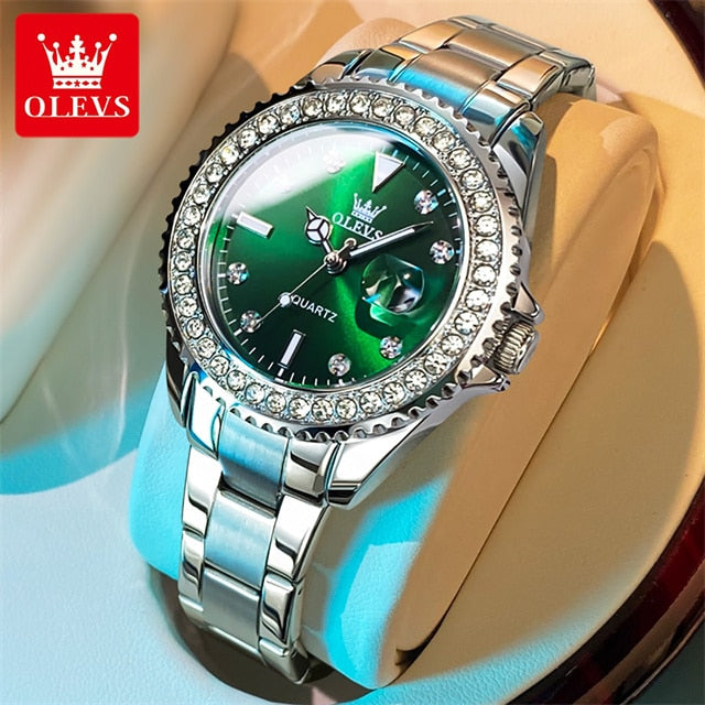 Original Diamond Dial Quartz Watch for Women Fashion Ladies Watches Stainless Steel Waterproof Luminous Women's Wristwatch