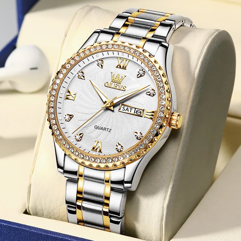 OLEVS Fashion Casual Quartz Men Wristwatches Golden Diamond-encrusted Luxury Business Waterproof Male Watches Relogios Masculino