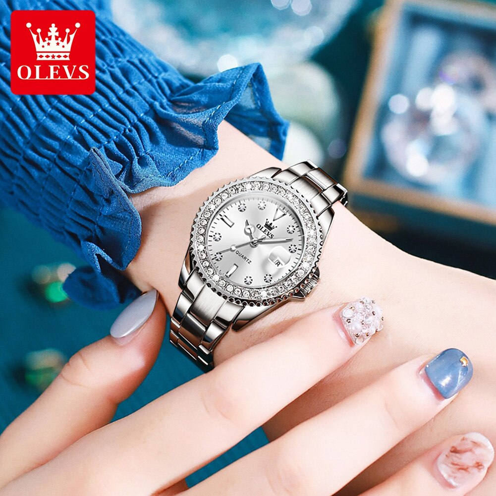 Original Diamond Dial Quartz Watch for Women Fashion Ladies Watches Stainless Steel Waterproof Luminous Women's Wristwatch