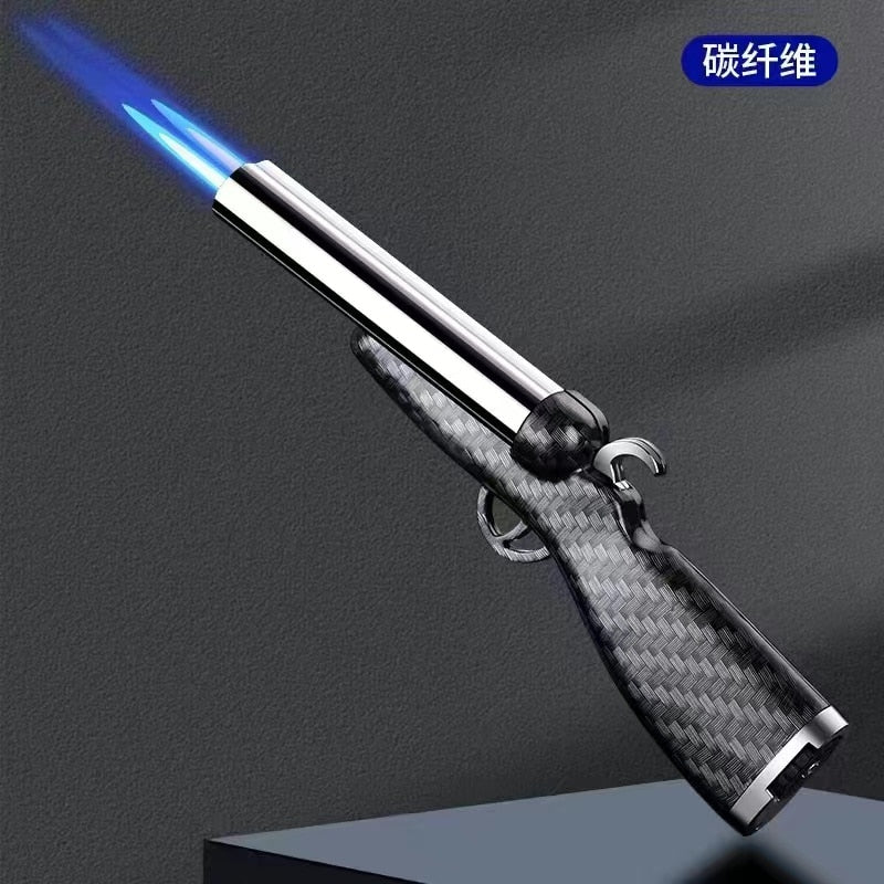 Creative Mini Gun Double Flame Lighter Windproof Double Jet Butane Gas Open Flame Lighter Smoking Accessories Men's Gift