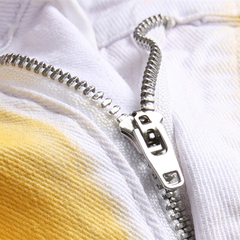 New 2023 Summer Street Personality Fashion Hand-Painted Jeans Men Mid-Waist Elastic Slim Pencil Pants Match Color Casual Pants