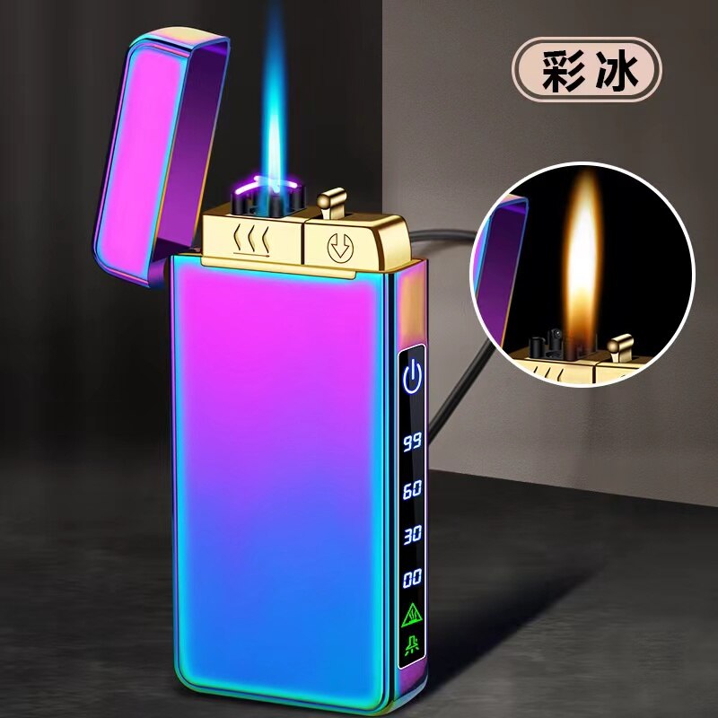 2023 New Windproof Metal USB Lighter Torch Lighter Jet Dual Plasma Arc Lighter Gas Electric Butane Chargeable Pipe Cigar Lighter