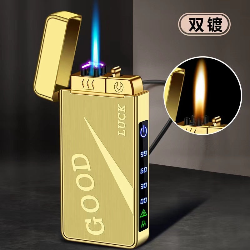 2023 New Windproof Metal USB Lighter Torch Lighter Jet Dual Plasma Arc Lighter Gas Electric Butane Chargeable Pipe Cigar Lighter