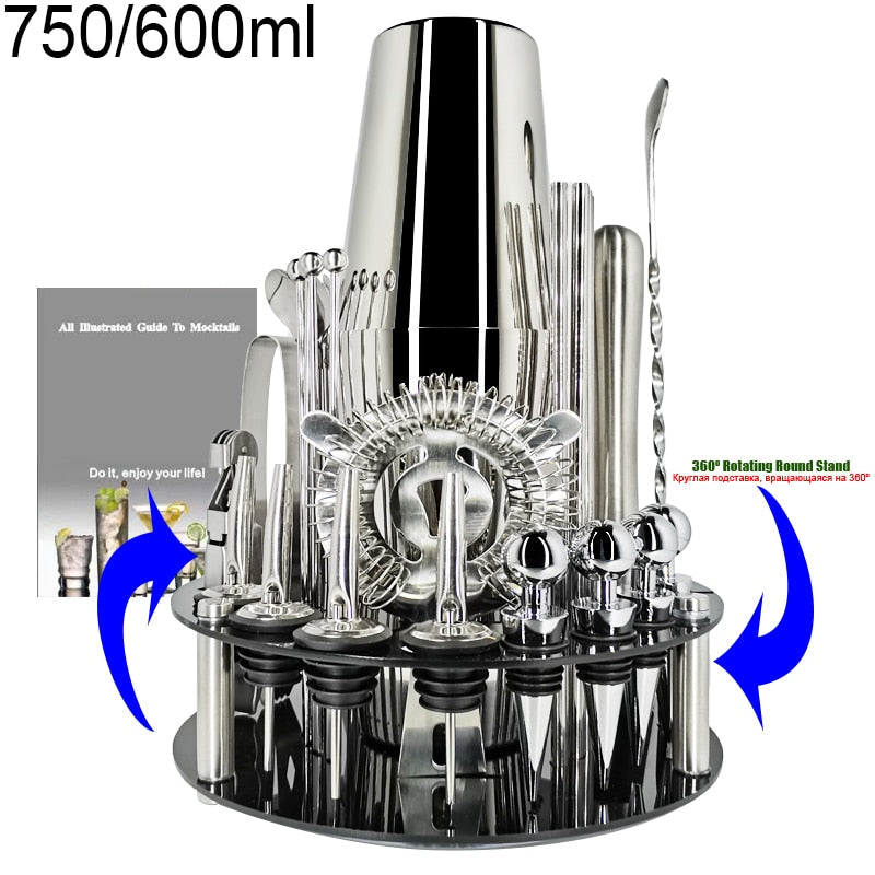 Cocktail Shaker Set with Stainless Steel Rotating Stand, Bar Tool for Gift, Experience for Drink Mixing
