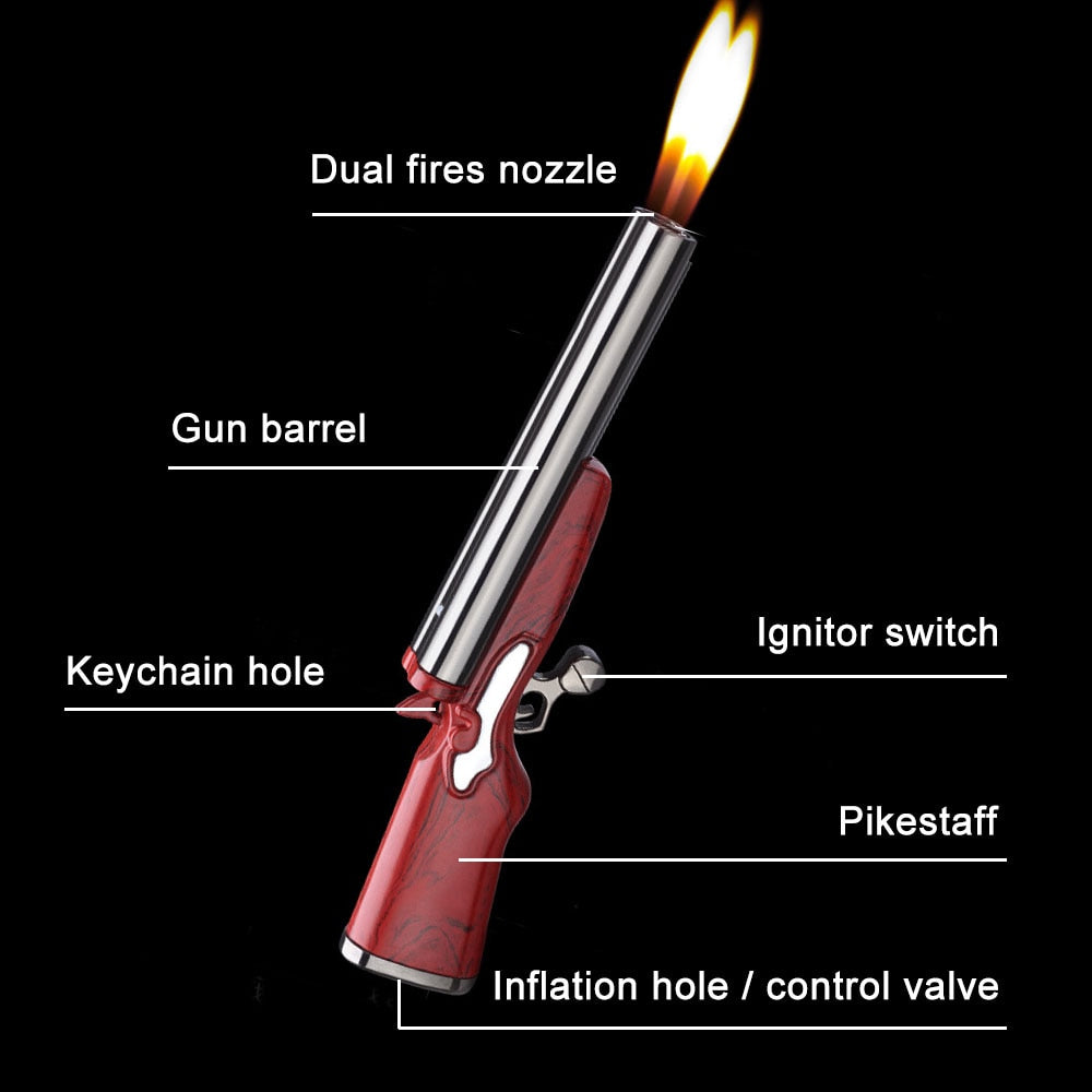 Creative Mini Gun Double Flame Lighter Windproof Double Jet Butane Gas Open Flame Lighter Smoking Accessories Men's Gift