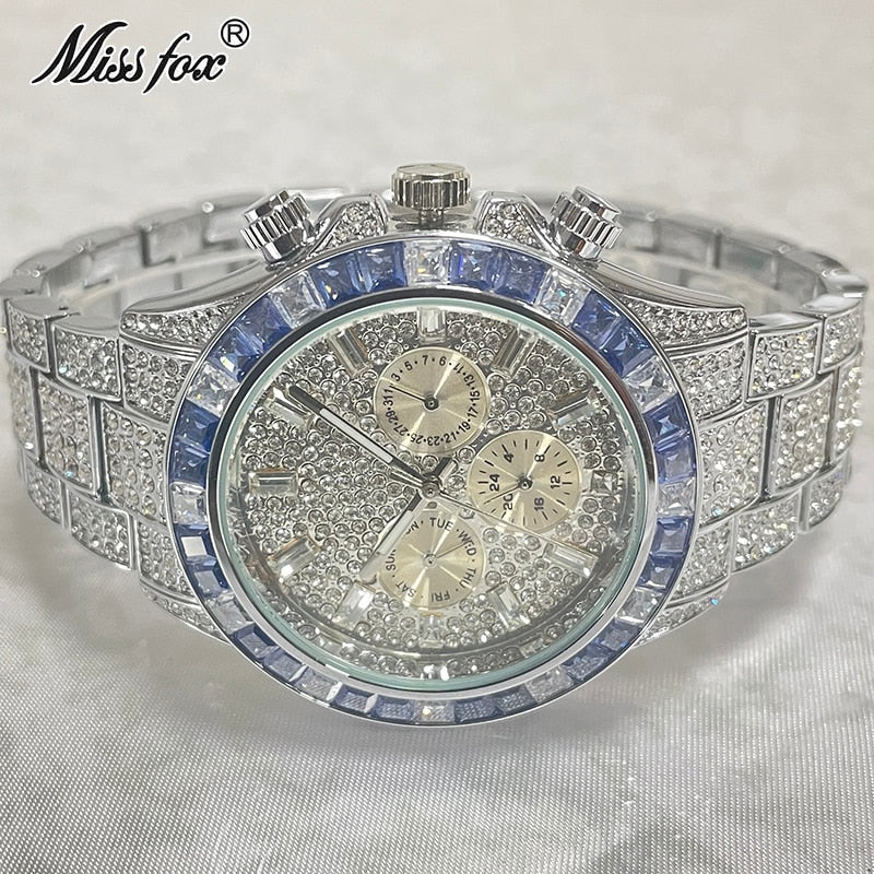 Luxury Brand Gold Watches Men Fashion Rainbow Diamond Waterproof Smart Watch Full Steel Sports Clocks