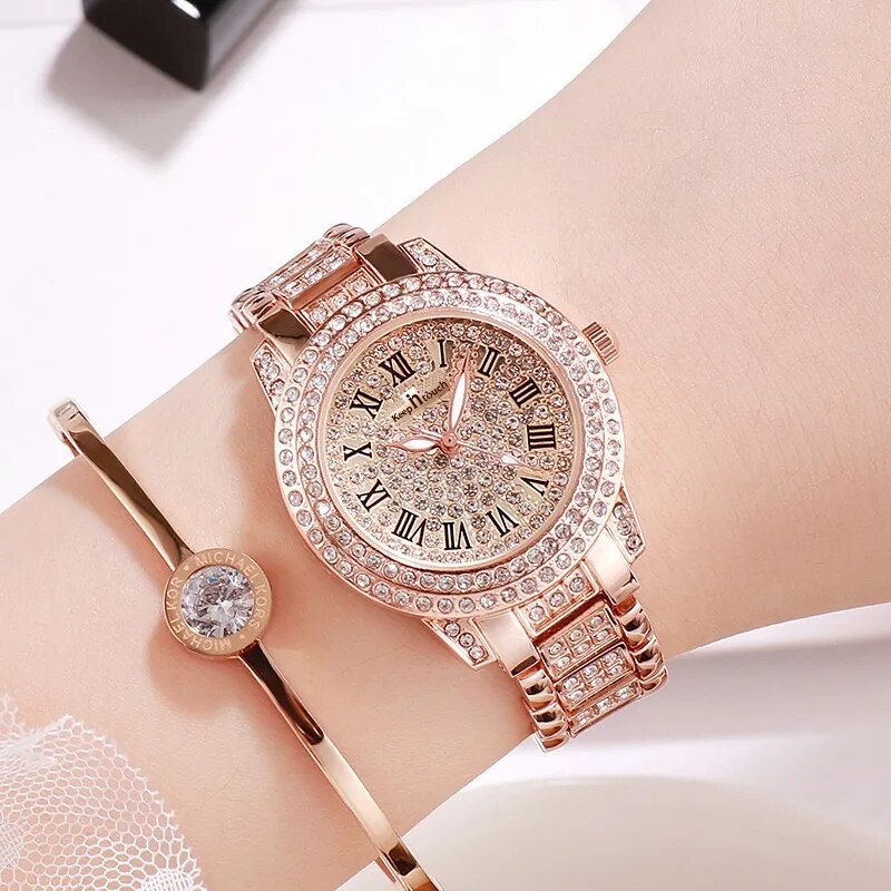 Watch Full Diamond Top Luxury Brand Quartz Steel Watches Elegant Zircon Crystal Fashion Wristwatch Clock